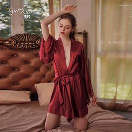 Ropa de dormir para mujer, bata de noche Sexy, bata de baño de seda para mujer, ropa de dormir de encaje sexual, pijamas de satén, trajes estilo kimono japonés