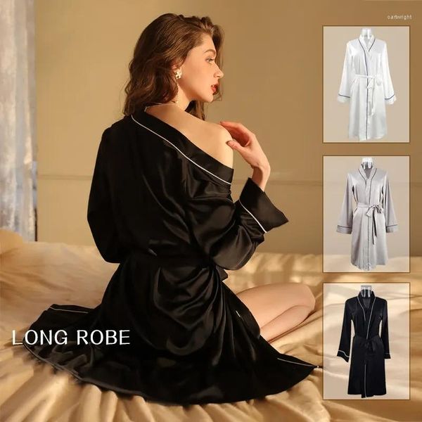 Vêtements de nuit pour femmes Chemise de nuit sexy Simulation Peignoir en soie Chemise de nuit Longue section Demoiselle d'honneur Mariage Robe de chambre de mariée Robe de pyjama