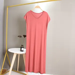 Vêtements de nuit pour femmes Chemise de nuit sexy Robe de nuit modale Femmes V Cou Chemise à manches courtes Été Longue Chemise de nuit Lâche Robes Mujer