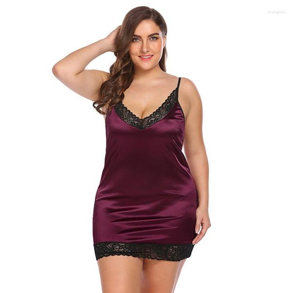 Vêtements de nuit pour femmes Vêtements de nuit sexy Robe de nuit en dentelle BBW Lingerie érotique Babydolls Plus Taille Sous-vêtements Chemise de nuit d'été avec string