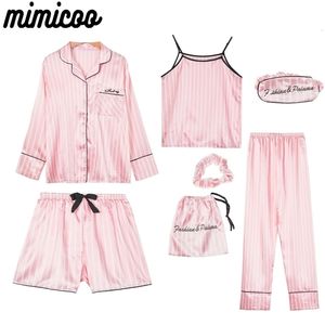 Dames slaapkleding sexy pyjama's roze dames 7 stuks pyjama's sets faux zijden gestreepte pyjama dames slaapkleding lente zomer herfst huiskleding lounge huiskleding