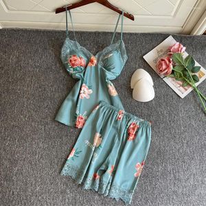 Dames slaapkleding sexy pyjama slaapset kanten vrouwen 2 st pyjama's passen satijn zomer mouwloze huiskleding lounge intieme lingerie