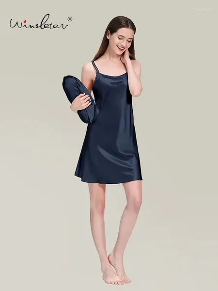 Sommeur de femmes pour femmes Solide solide simplicité confortable Sling Pyjamas Jupe 19 mm Real Silk Elegant 2024 Summer P30052QC