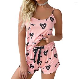 Vêtements de nuit pour femmes Summer Love imprimement lingerie 2 pièces pyjama sets slip camisole shorts de pyjamas brillant ensembles pour femmes