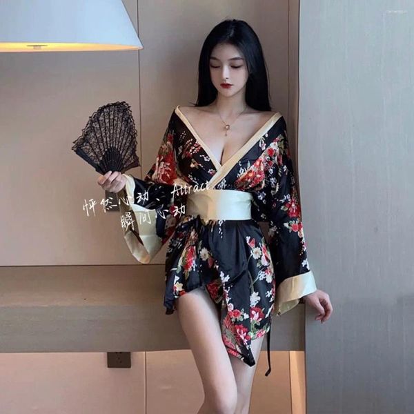 Vêtements de nuit pour femmes, sous-vêtements sexy Showa Geisha, Kimono, Robe de guerre, tentation, décolleté en V profond, chambre privée améliorée, chemise de nuit, pyjama