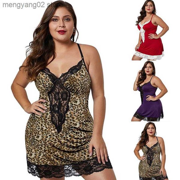 Vêtements de nuit pour femmes Sexy col en V femmes Lingerie robe de nuit sans manches dames chemise de nuit en satin grande taille XL-5XL vêtements de nuit en dentelle vêtements de nuit Lingeries T230523