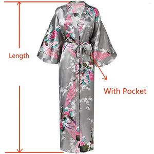 Vêtements de nuit pour femmes Sexy Femmes Longue Robe avec poche Mariage Mariée Demoiselle d'honneur Robe de chambre Rayon Kimono Peignoir Grande Taille S-XXXL Nuit