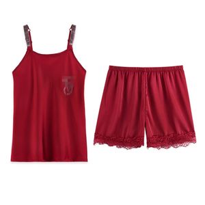 Ropa de dormir para mujer Pijamas sexys para mujer Traje de dormir de seda Traje sexy con tirantes de encaje Ropa cómoda para el hogar 2 piezas Conjunto VS Ropa de dormir 230317