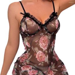 Dames slaapkleding sexy vrouwen spaghetti banden v nek rugloze jurk nachtkleding kan kant bloemen gaas doorschijnende nachthemd ademend romantisch