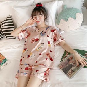 Dames Nachtkleding Korte Slaap Top Broek Pijamas Set Voor Vrouwen Ijs Zijde Comfortabel Cartoon Schattig Gedrukt Nachtkleding Pjs Vrouwelijke Meisje Thuis