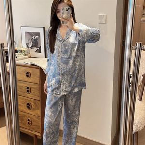 Vrouwen Nachtkleding Zijde Inkt Schilderij Pyjama Vest Pak Thuis Kleding Met Haar Riem Tweedelige Homewear Femme Losse