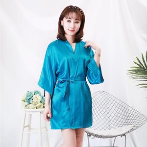 Dames slaapkleding zijden kimono gewaad bathrobe vrouwen bruidsmeisje gewaden sexy marineblauwe satijnen dames kleedjurken