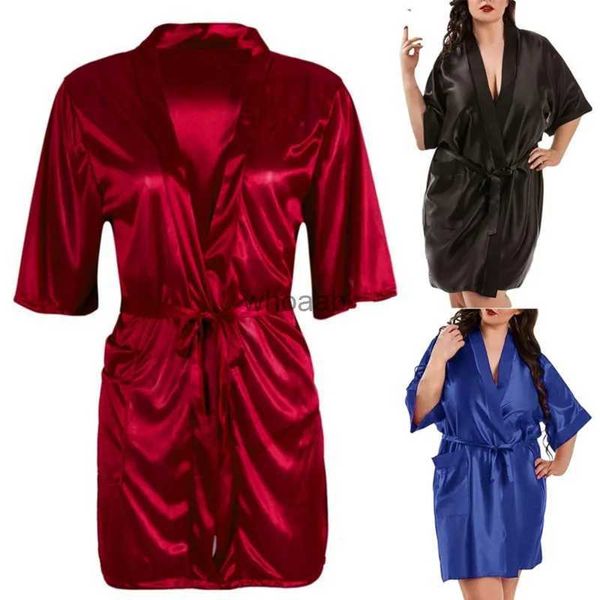 Ropa de dormir para mujer Vestido de encaje de seda Ropa de dormir para mujer Mini bata Media manga Albornoz de encaje Lencería sexy Vestido de noche Tangas Camisón Pijamas YQ231012