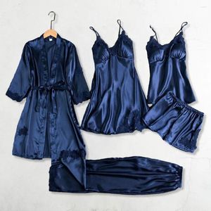 Conjunto de pijama de seda para mujer, pijama ligero y sedoso de encaje satinado con retales, pantalones cortos, pantalones sueltos con cordones