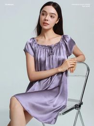 Pajama de seda de ropa de dormir para mujeres Nightdress Loose Spring and Autumn Summer Heavy Sexy Purple Home Wear