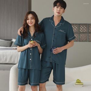 Vêtements de nuit pour femmes Soie Femmes Pyjamas Pour Couples Printemps Été Lâche Cool Pyjama Ensembles De Luxe Jacquard Pijama Doux Pyjama Doux Pour La Peau Hommes