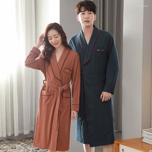 Vêtements de nuit pour femmes Simple Coton Naturel Amoureux Robe Peignoirs Solide Sleeprobe Hommes Japonais Kimono Robe Lâche Maison Vêtements M-4XL