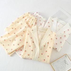 Vêtements de sommeil pour femmes pour femmes réglage du coton pur à manches longues pyjama fille nocle nuise