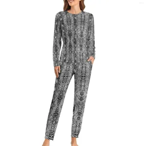 Dames slaapkleding slangenhuid print pyjama's vrouwen zwart -wit mode huispak herfst tweedelig losse oversized pyjamasets