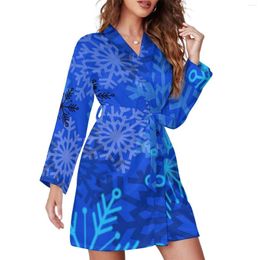 Vêtements de nuit pour femmes, Robe pyjama superposée flocon de neige, col en V, imprimé bleu, Robes mignonnes, manches longues, Design de sommeil