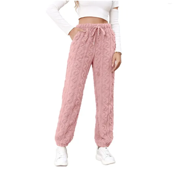 Ropa de dormir para mujer Color sólido H Pijamas Suave Lana esponjosa Mujeres Harem Pantalones Casual Cintura alta Trajes de pantalón para