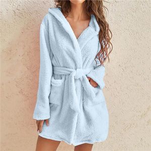 Dames nachtkleding Effen Douche Kimono Badjassen Met capuchon Voor Dames Lange mouwen Handdoek Badjas Met taillegordel Vrouwelijk Katoen Homewear