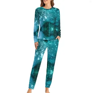 Dames slaapkleding Ruimte Design Art Pyjama's Spring Galaxy Print Slaapkamer Oversized Nightwear Vrouw Vrouwelijke lange mouw Custom schattige pyjama -sets