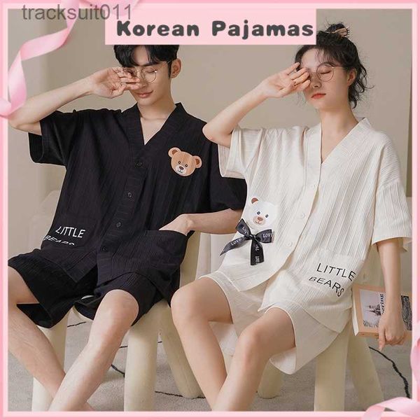 Ropa de dormir para mujer Spot Algodón Parejas Pijamas Traje Tallas grandes M-3XL Verano Pijamas cortos para dormir Coupe Cierres para el hogar para mujeres y hombres Corte Ropa de dormir de dibujos animados L230918