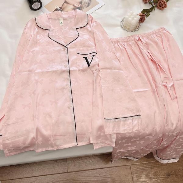 Vêtements de nuit pour femmes printemps et automne soie Satin pyjamas femmes 2023 maison vêtements à manches longues pyjamas dames glace arc imprimer VS