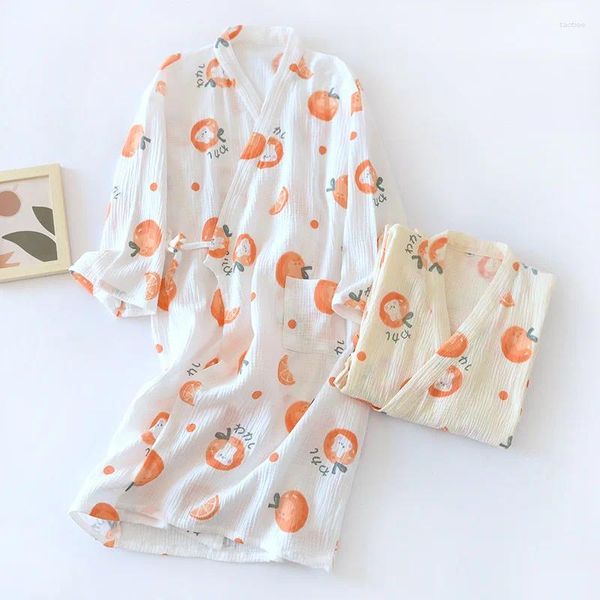 Ropa de dormir para mujer Primavera y verano Kimono japonés Bata Algodón Crepé Señoras Albornoz Fino Suave Cómodo Camisón Pijamas para el hogar Mujeres