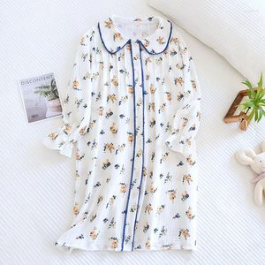 Vêtements de nuit pour femmes, chemise de nuit de Style japonais, mignonne petite jupe florale à manches longues, col de bébé, robe de maison, printemps et été