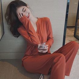 Vrouwen Nachtkleding Lente En Herfst Pyjama Lange Mouw Dunne Cottoncasual Koreaanse Pak Kan Uitgaan Rode Huiskleding Zomer