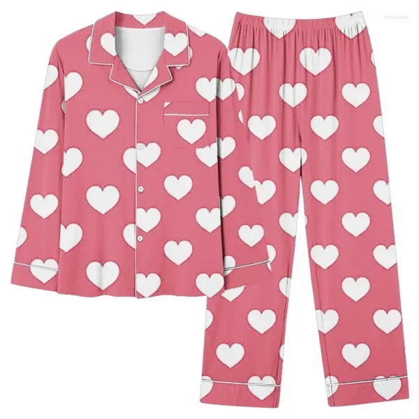 Vêtements de nuit pour femmes Printemps Automne Pyjama Ensemble Femmes Fun Print Love Tribal Motif Confortable Casual Loose Home Vêtements Deux Pièces