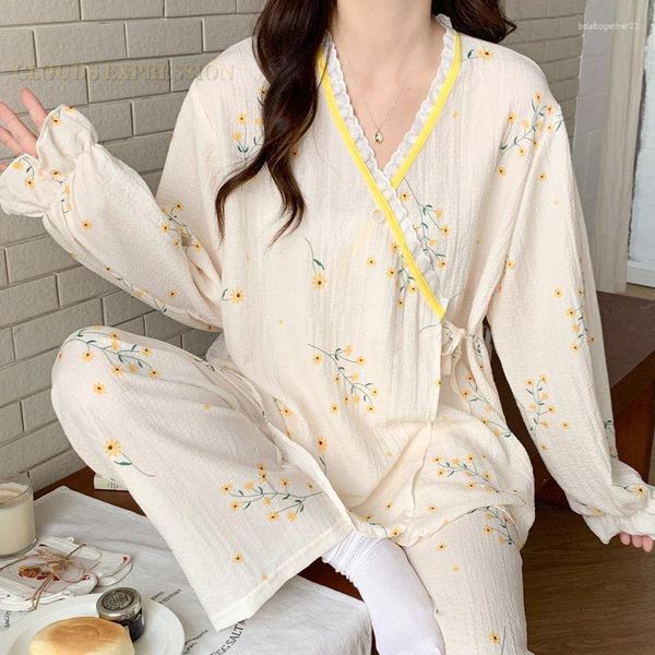 Slembres pour femmes Spring Fresh Style Elegant Femmes Pyjama Définit des filles pyjamas repeuple