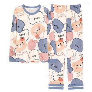 Dames Nachtkleding Lente Puur Katoen Pyjama Sets Dames Pyjama Cartoon Beer Loungewear Pijama Mujer Maat 2XL Paar Nachtpakken Homewear