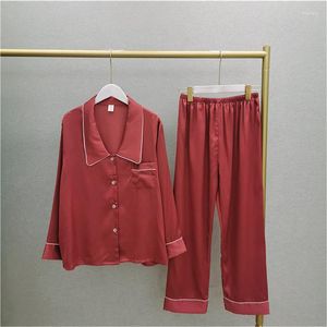 Vêtements de nuit pour femmes printemps couleur unie soie Satin col princesse pyjama ensemble à manches longues pantalon mariée demoiselle d'honneur mariage vêtements de nuit Homewear