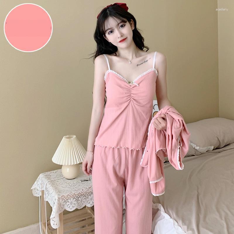 3-Piece Cotton Belt Bra Detachable Vest Pajamas Set | Cozy Spring/Summer 2024 Home Wear