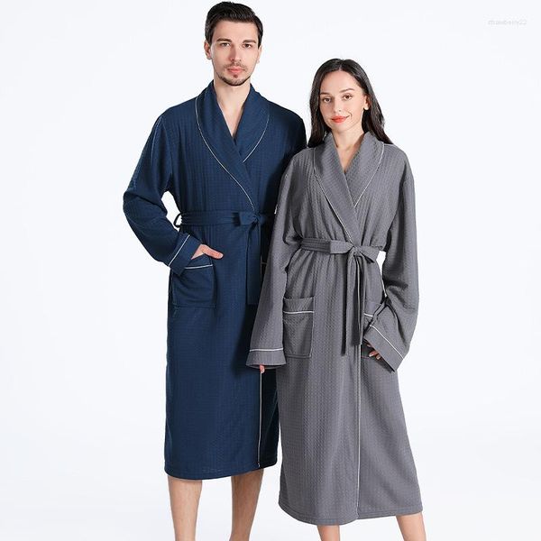 Vêtements de nuit pour femmes Printemps Été Pyjamas Femmes Hommes Long El Waffle Peignoir Couples Robe Absorbant Séchage Rapide Pyjama Confortable Pour Hommes