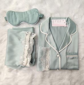 Ropa de dormir para mujer, conjunto de pijama de primavera para mujer, camisón de manga larga con ribete de encaje, camisón rosa/verde, ropa de casa de lujo, ropa de dormir