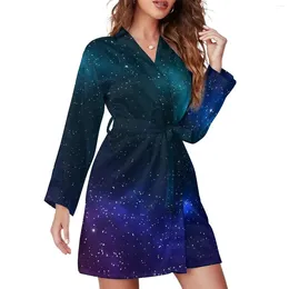 Dames nachtkleding sterren Galaxy pyjama gewaad blauw en groen lange mouw comfortabele pyjama gewaden vrouw V-hals elegante nachtjapon herfst op maat