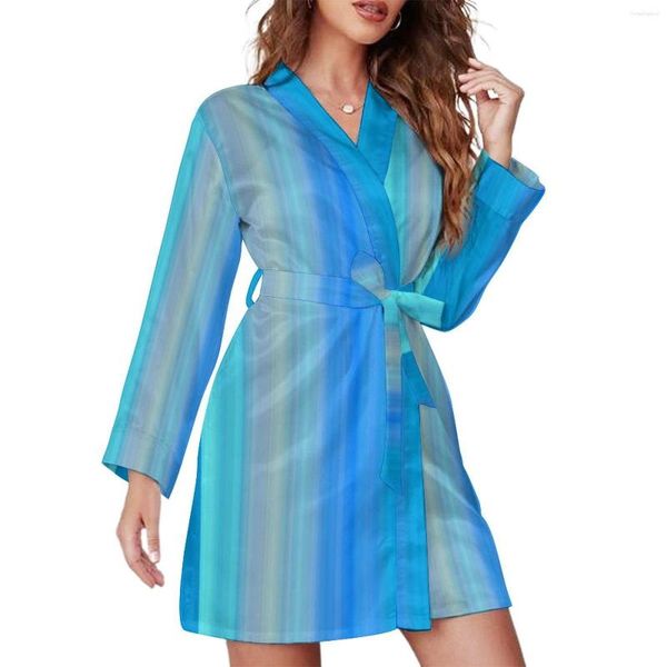 Vêtements de nuit pour femmes rayé abstrait pyjama robe dame coloré art confortable peignoir manches longues col en V imprimé pyjamas robes sexy