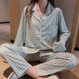 Pyjama de Style printemps et automne pour femmes, Cardigan avec petit bouton à revers, soie de lait, costume de maison coréen, robe de soirée