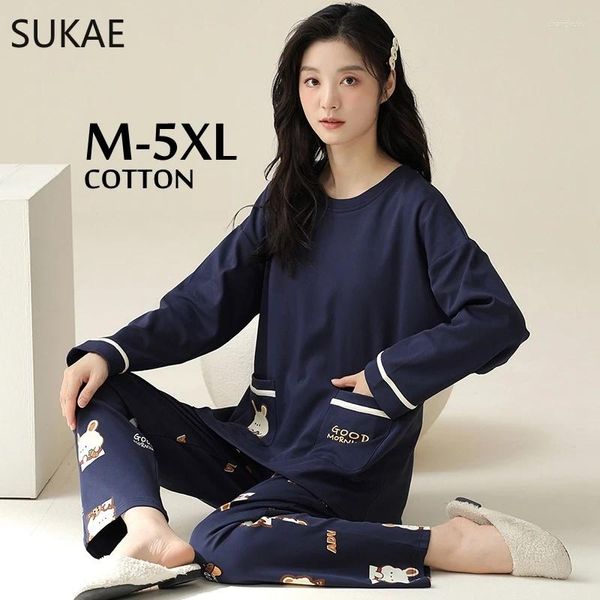 Vêtements de nuit pour femmes Sukae M-5XL Big Taille Femmes Pyjama Set Automne Hiver Coton Manches longues Femme Casual Girl Pijama Cartoon Nightwear
