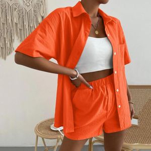 Ropa de dormir para mujer Conjunto de 2 piezas de verano Conjunto de manga larga Top con un solo pecho Pantalones cortos de pierna ancha Pijamas Moda para mujer Trajes de traje para casa sólidos sexy