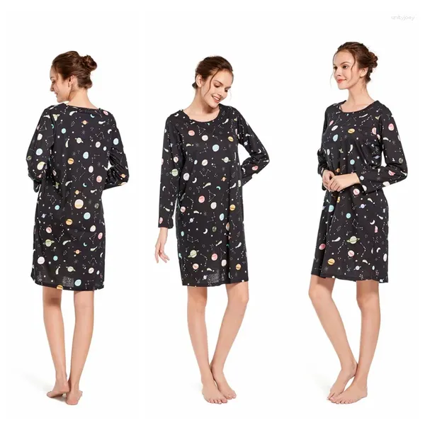 Vêtements de nuit pour femmes été automne femmes chemise de nuit à manches longues mignon dessin animé chemises de nuit sueur dame robe de nuit grande taille