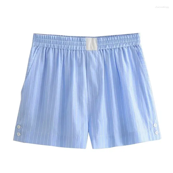 Vêtements de nuit pour femmes rayures blanches bleues somnolent shorts élégants élastiques élastiques à taille haute boucle courte pantalon à jambes