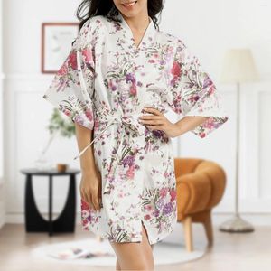 Ropa de dormir para mujer, cárdigan de verano, bata de estilo japonés con estampado Floral, traje de baño corto tradicional ajustado de manga larga