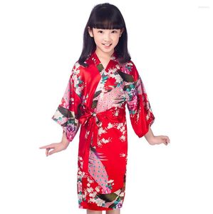 Vrouwen Nachtkleding Zomer Kinderen Kimono Gewaad Toga Casual Halve Mouw Neglige Print Pauw Bloem Meisjes Bruiloft Zachte Satijnen Nachtjapon