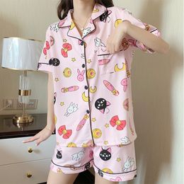 Vêtements de nuit pour femmes été mignon Anime Sailor Moon imprimer ensembles de pyjamas pour femmes vêtements de nuit à manches courtes rose Pijama Mujer femme chemise de nuit 230515