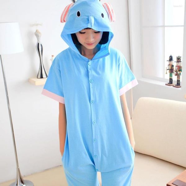 Ropa de dormir de las mujeres Elefante de verano Pijamas de manga corta Animal Onesies Mujeres Hombres Unisex Adulto Algodón Homewear Mono